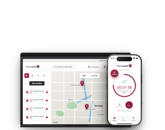CheckMate dashboard and Safe Alone app
